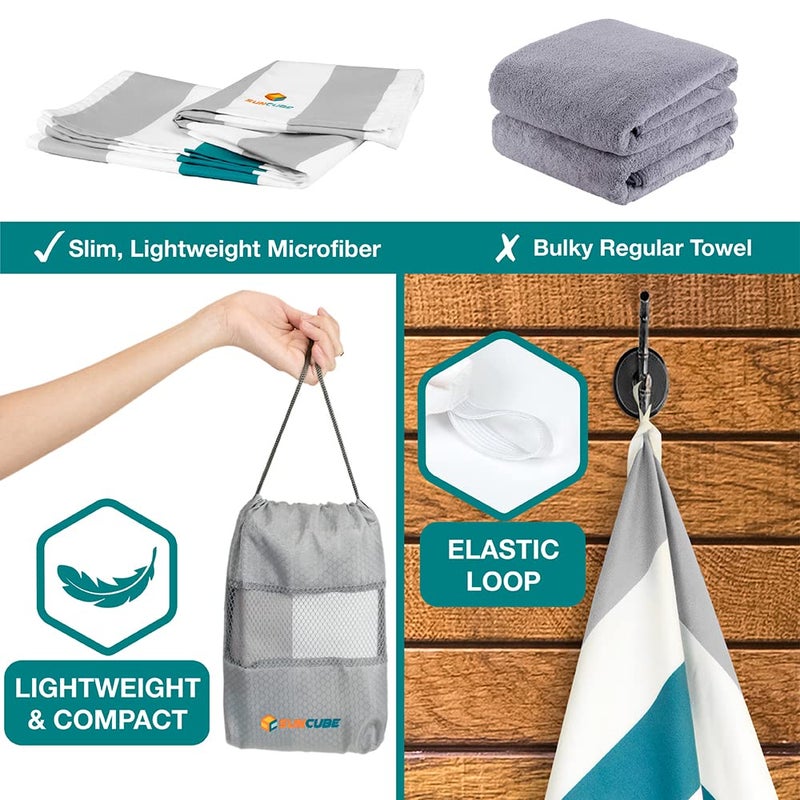 Suncube SUN CUBE Microfiber Beach Towel, Quick Dry Sand Free Beach Towel, Lightweight Compact Travel Swim Towel for Pool, Camping, Sand Resistant Packable Adult Towel - Light Grey 78x35 Inches - Image 5